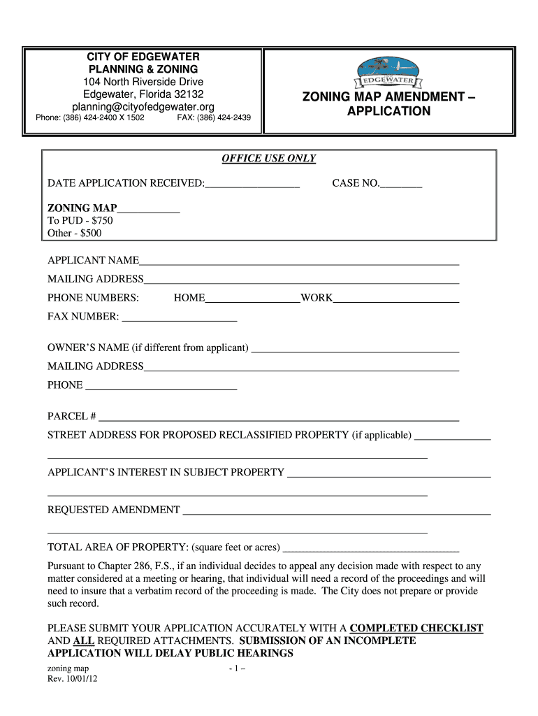 Fillable Online cityofedgewater CITY OF EDGEWATER PLANNING ZONING North