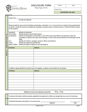 Disclosure Form for Land Use Action