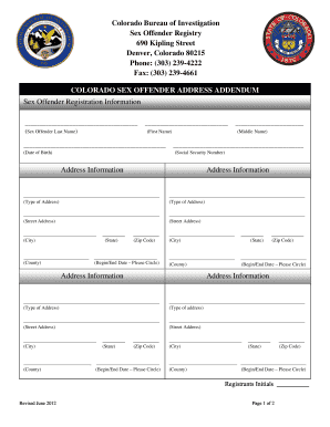 Colorado Sex Offender Address Addendum