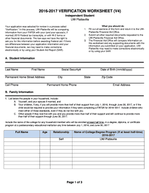 2016-2017 Verification Worksheet
