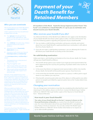 Nestlé Australia Group Superannuation Fund Death Benefit Nomination Form