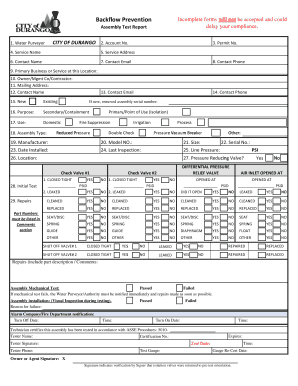 Backflow Prevention Assembly Test Report