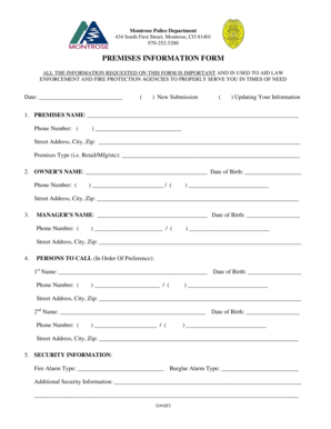 Montrose Police Department Premises Information Form