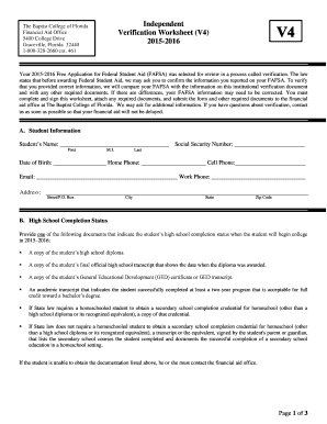 Financial Aid Verification Worksheet