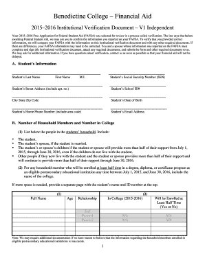 2015–2016 Institutional Verification Document