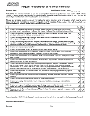 Request for Exemption of Personal Information
