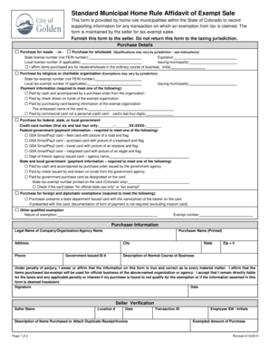 Colorado Municipal Home Rule Affidavit of Exempt Sale