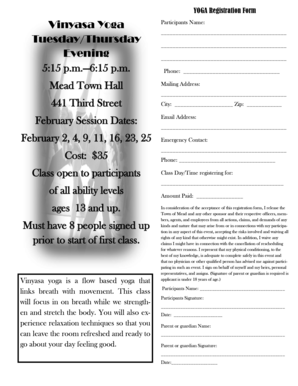 YOGA Registration Form Vinyasa Yoga Tuesday/Thursday Evening 5:15 p - townofmead