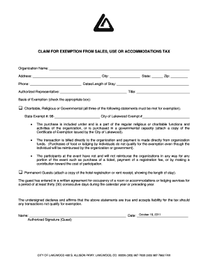 Claim for Exemption from Sales Tax