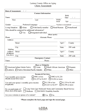 Larimer County Chore Assessment Form