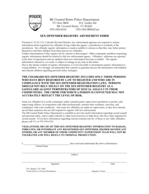 Colorado Sex Offender Registry Advice Form