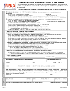 Colorado Municipal Home Rule Affidavit of Sale Exempt