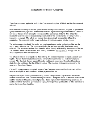 City of Pueblo Sales Tax Affidavit