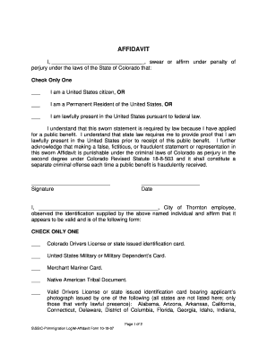 Colorado Affidavit of Lawful Presence