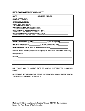 Fire Flow Requirement Worksheet