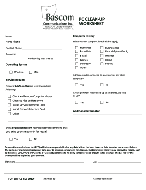 PC Clean-Up Worksheet