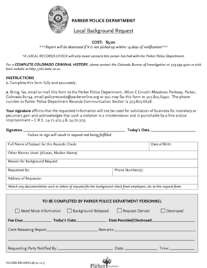 Parker Police Department Local Background Request