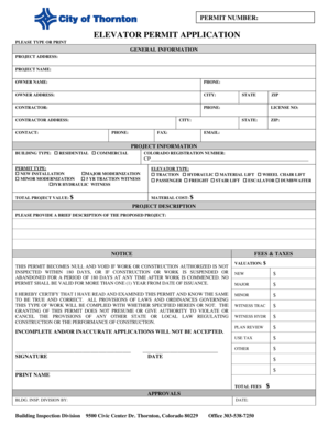 Elevator Permit Application