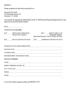 Vital Record Request Form