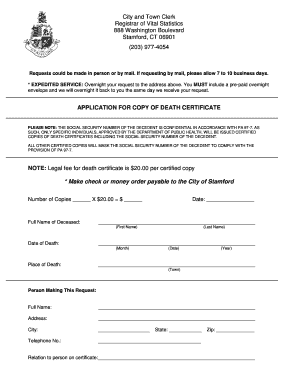 Application for Copy of Death Certificate