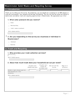 Westminster Solid Waste and Recycling Survey