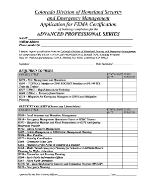 Colorado FEMA Certification Application