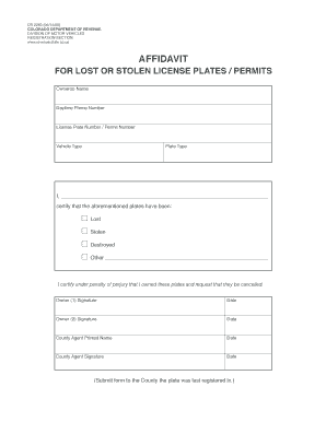 Colorado Lost or Stolen License Plates Affidavit