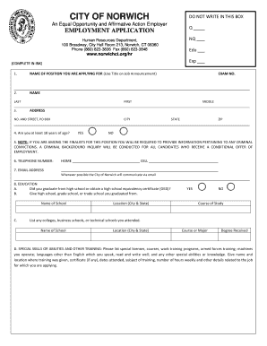 City of Norwich Employment Application