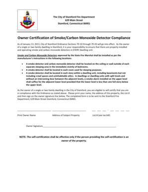 Stamford Smoke/Carbon Monoxide Detector Compliance Form