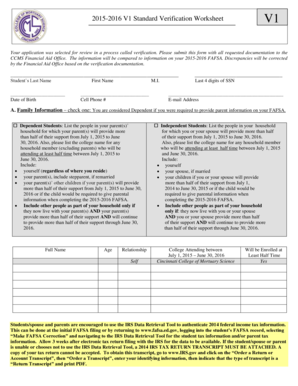 2015-2016 V1 Standard Verification Worksheet
