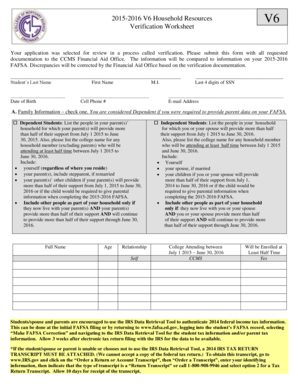 2015-2016 Verification Worksheet