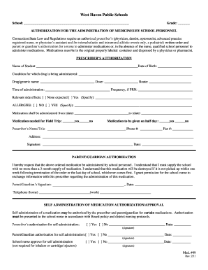 Authorization for Medication Administration by School Personnel