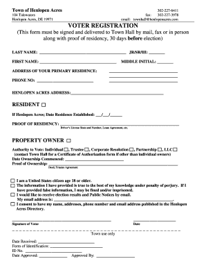 Fillable Online henlopenacres delaware Email VOTER REGISTRATION This ...