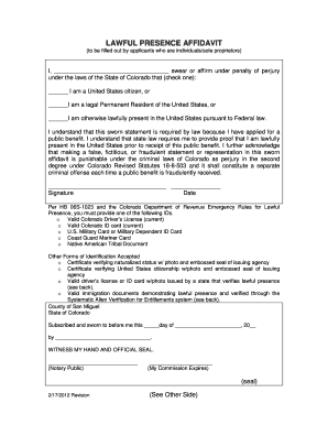 Colorado Lawful Presence Affidavit
