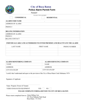 City of Boca Raton Police Alarm Permit Form