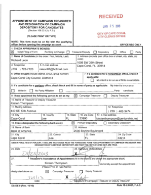Appointment of Campaign Treasurer Form