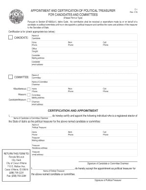Idaho Political Treasurer Appointment Form