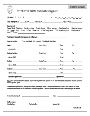 City of Coeur d'Alene Residential Permit Application