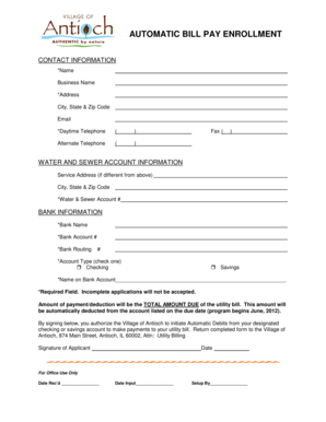 Automatic Bill Pay Enrollment Form