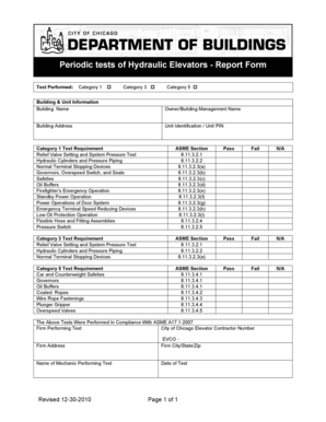 Hydraulic Elevator Periodic Test Report Form