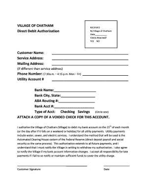 Village of Chatham Direct Debit Authorization
