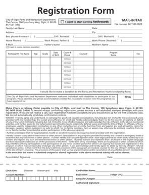 City of Elgin Parks and Recreation Registration Form
