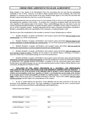 Crime Free Addendum to Lease Agreement