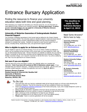 University of Waterloo Entrance Bursary Application
