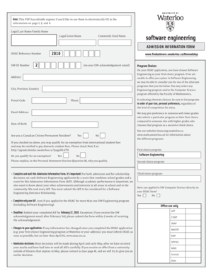 University of Waterloo Software Engineering Admission Information Form