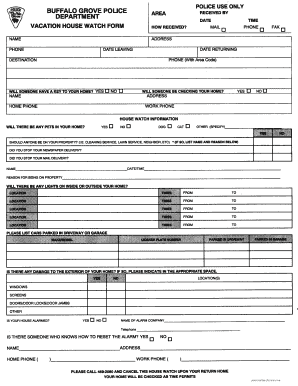 Buffalo Grove Police Vacation House Watch Form