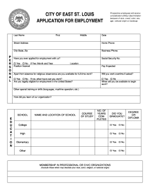 City of East St. Louis Employment Application