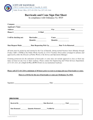 Barricade and Cone Sign Out Sheet - cityofdanvilleorg