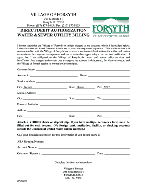 Direct Debit Authorization for Water and Sewer Utility Billing