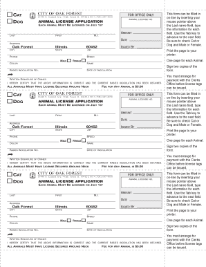 Oak Forest Animal License Application